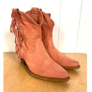 Sundance Dove Canyon Short Fringe Suede Leather Dusty Rose Heeled Western Boot
